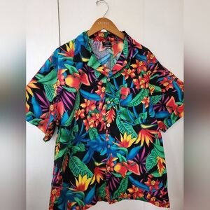 Men's NWOT Vtg Toucan Dance Fast Lane Hawaiian Shirt Tropical Red Oak Sz Large